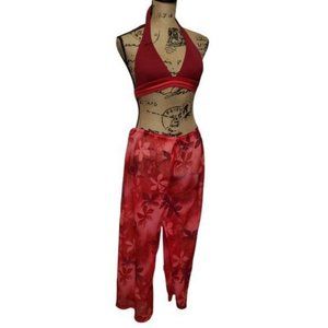 Athena Vtg 80s MEDIUM High Waist Swimwear 2PC Set Sheer Cover Up Beach Vacation